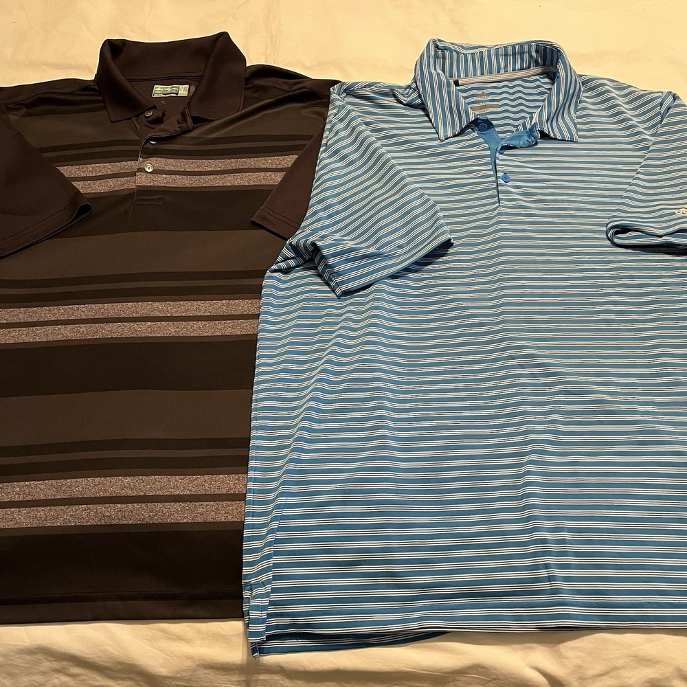 Golf Shirts Men's XL Lot Of 2 Adidas Blue/White Stripe Ben Hogan Black/Gray